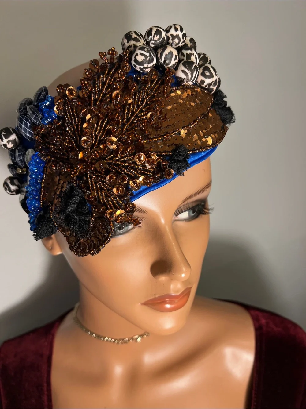 Embellished Blue and Gold Sequin Face Mask - Designer-Inspired